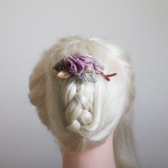 Handmade Purple Rose Flower Banana Hair Barrettes - Picture 5 of 5